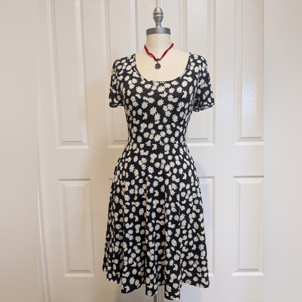 Acevog Women's Black Comfortable Pockets Summer Floral Dress S